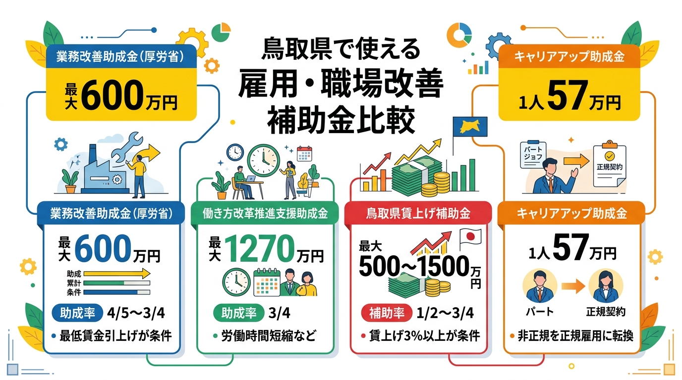 鳥取県の雇用・職場改善補助金比較表