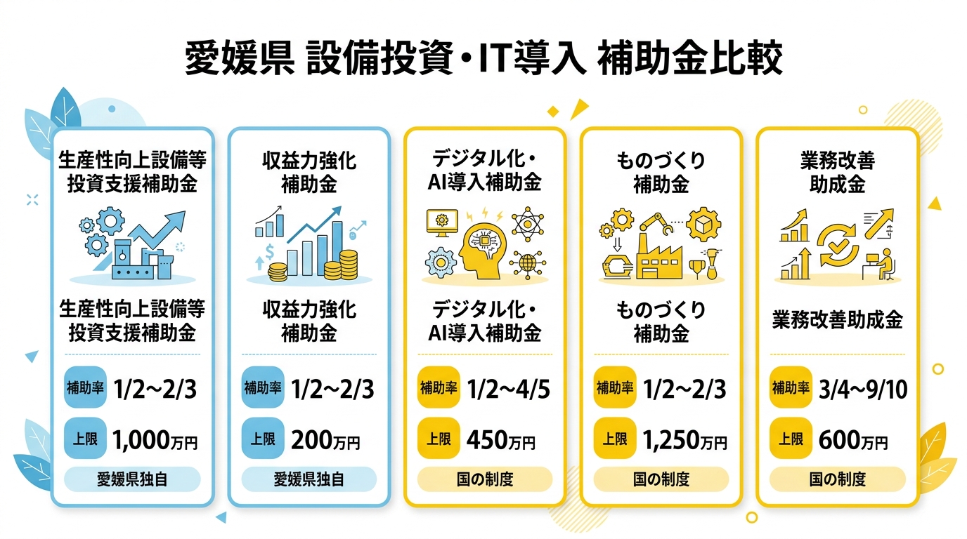 愛媛県 設備投資・IT導入 補助金比較