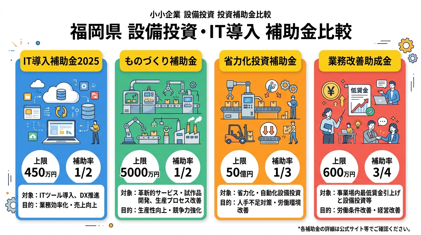 福岡県 設備投資・IT導入 補助金比較チャート