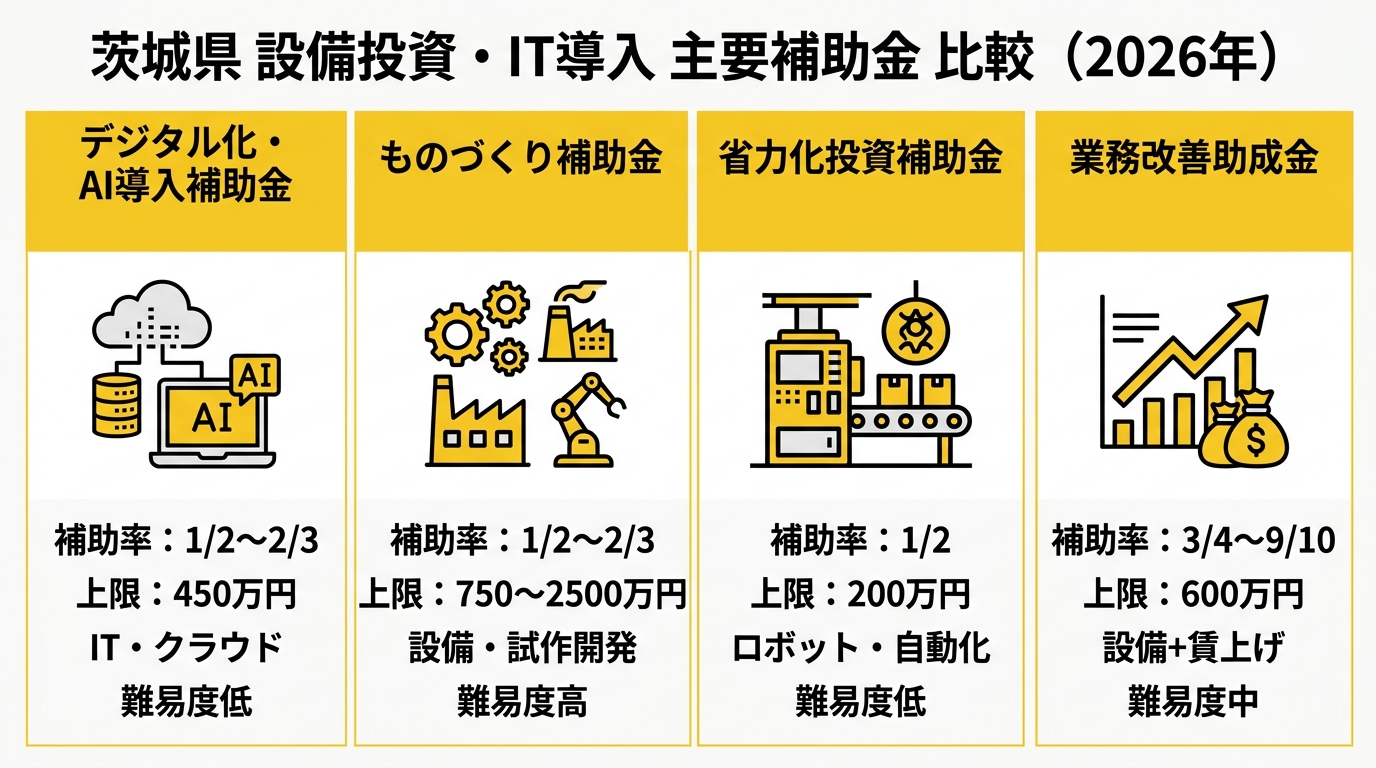 茨城県 設備投資・IT導入 主要補助金比較表（2026年）