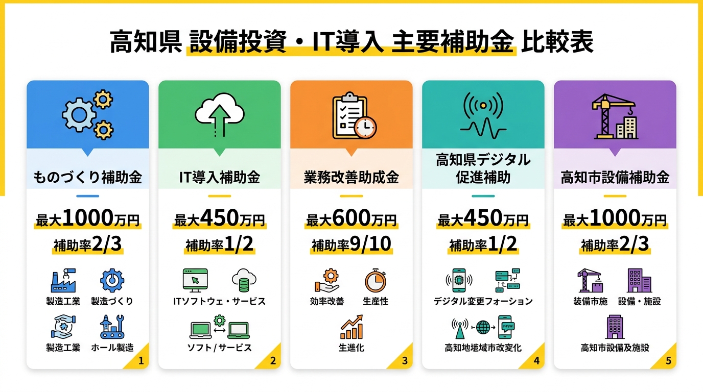 高知県の設備投資・IT導入補助金 国制度比較チャート