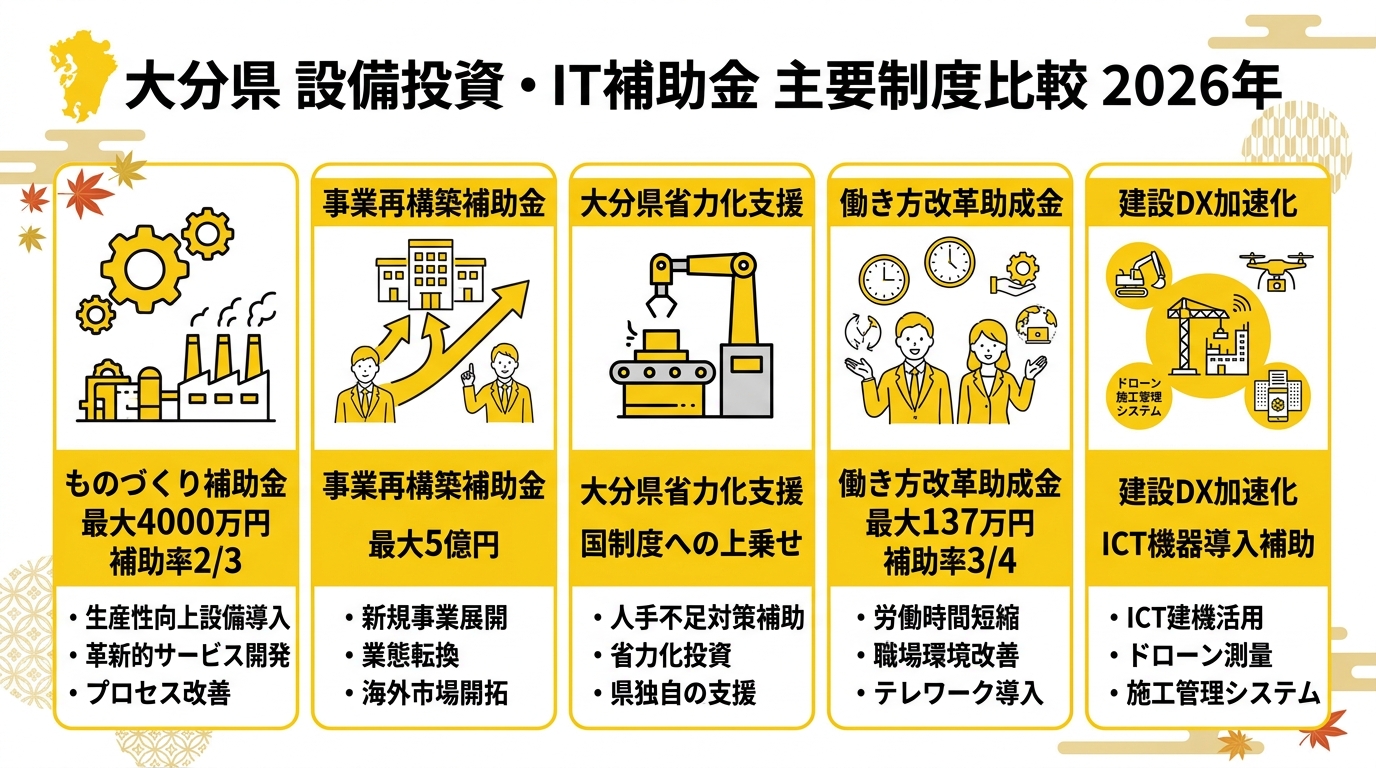 大分県 設備投資・IT補助金 主要制度比較 2026年
