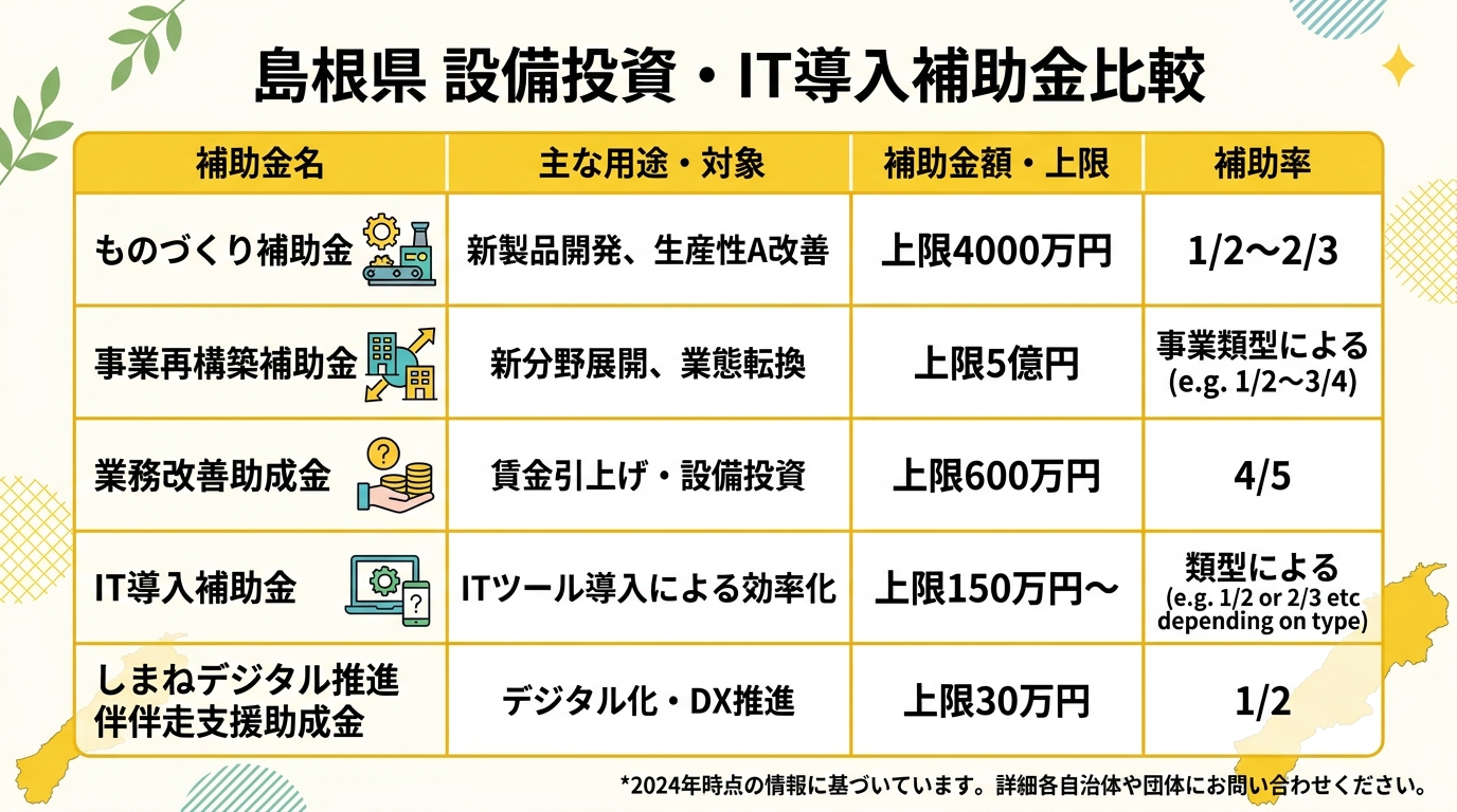 島根県 設備投資・IT導入補助金 比較図