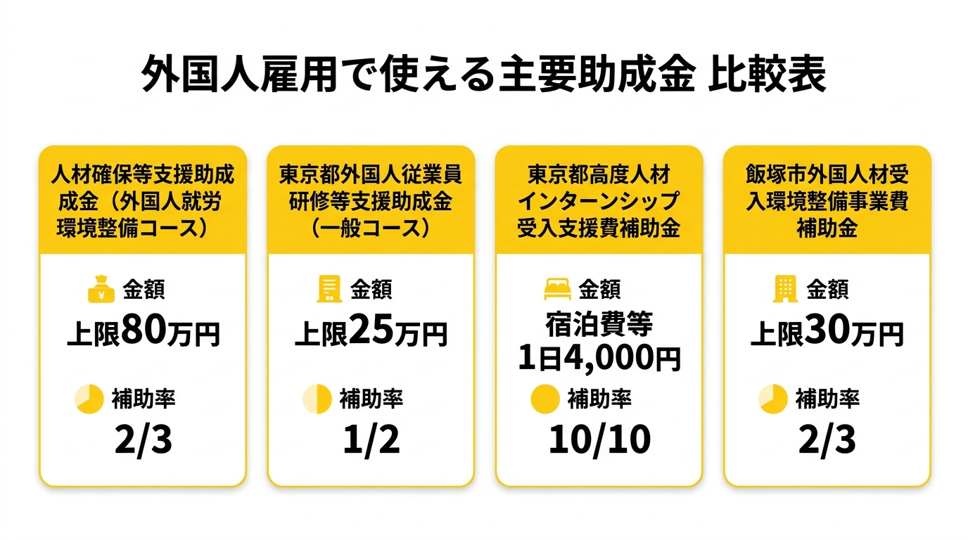 外国人雇用補助金の比較図