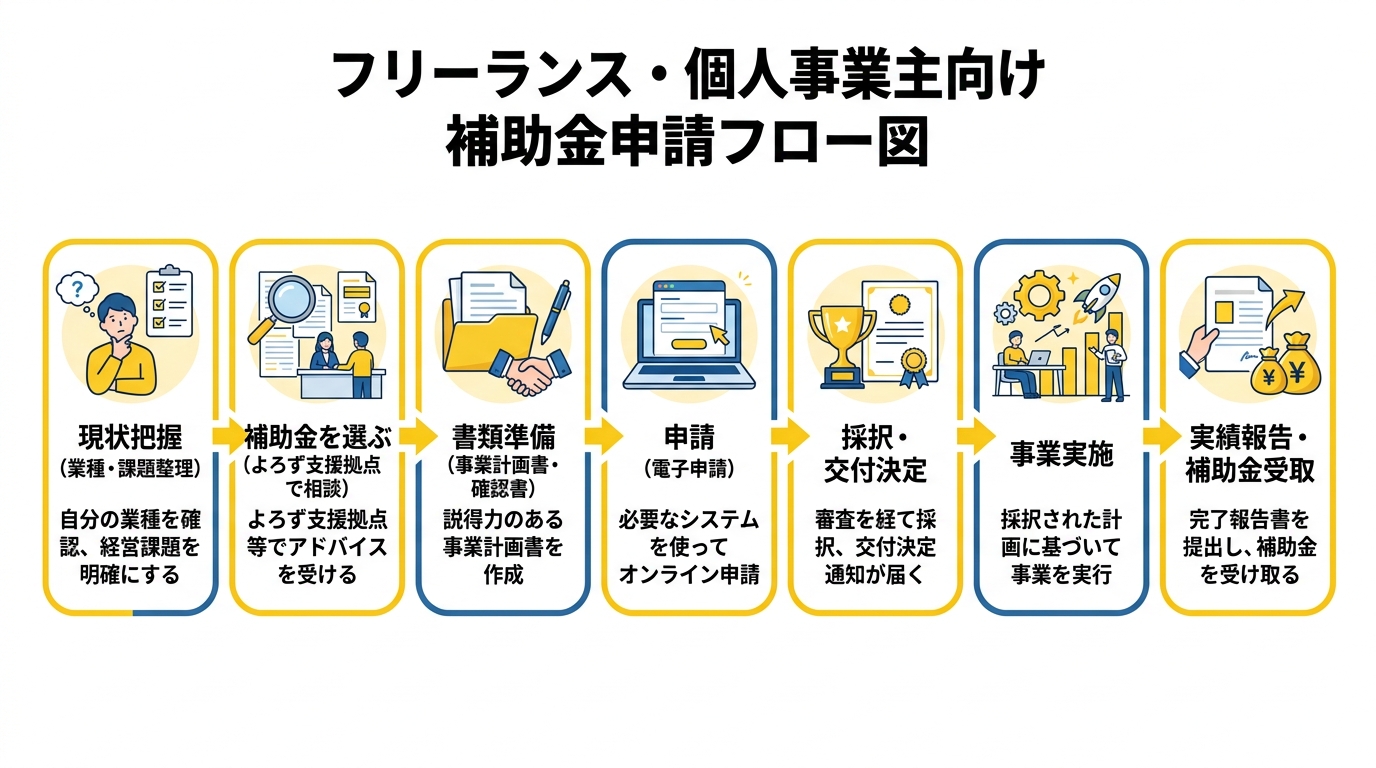 補助金申請フロー図（フリーランス・個人事業主向け）