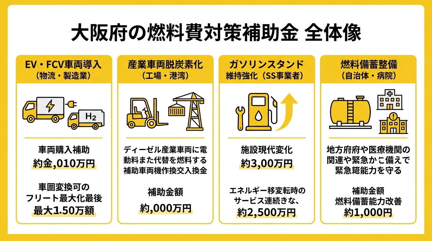 大阪府の燃料費対策補助金 全体像フロー図