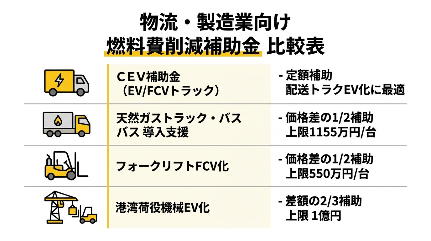 大阪府 物流・製造業向け燃料費削減補助金 比較表