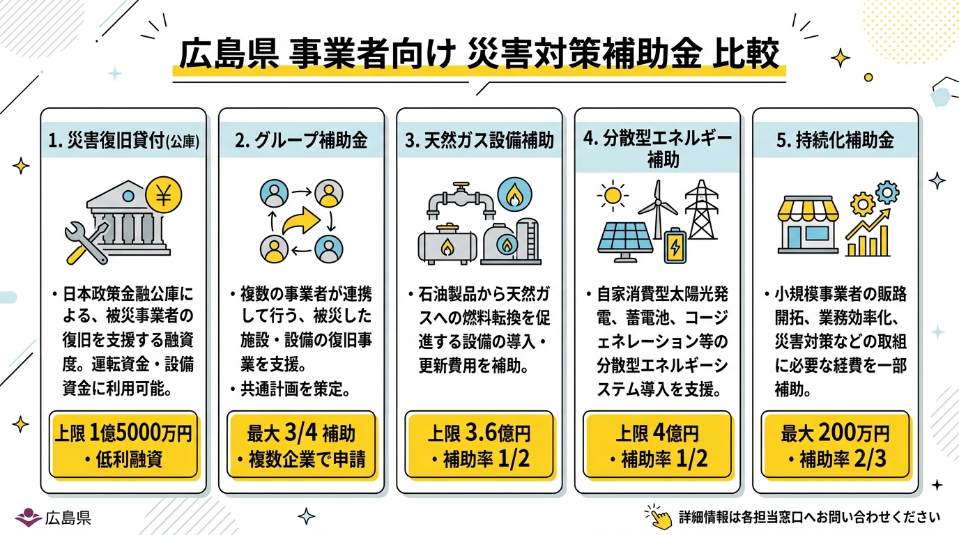 広島県 事業者向け災害対策補助金 比較図
