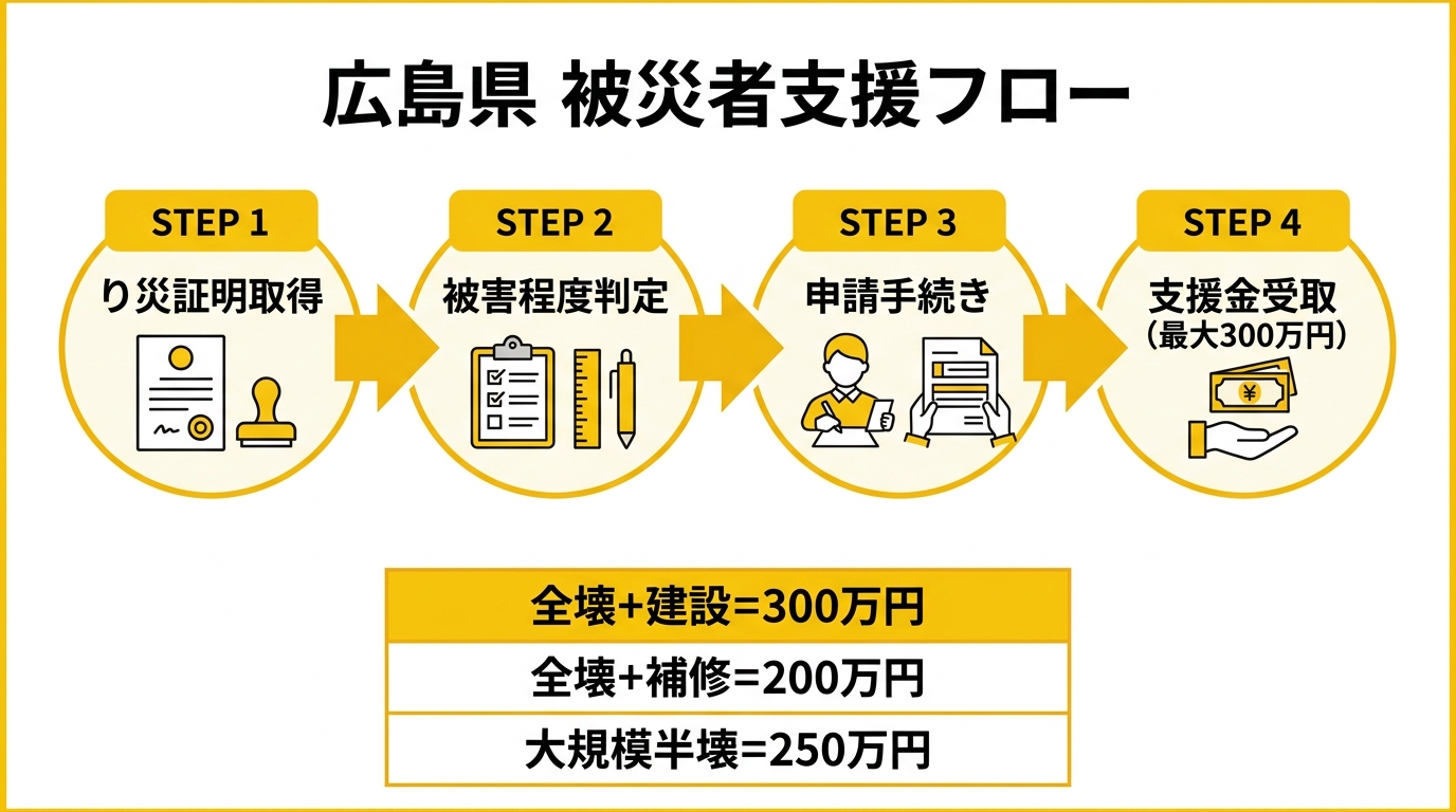 広島県の被災者生活再建支援フロー図