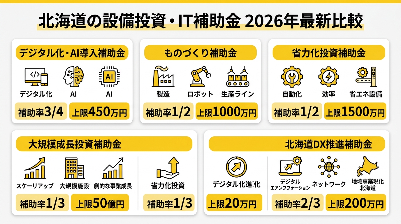 北海道の設備投資・IT補助金 2026年比較一覧