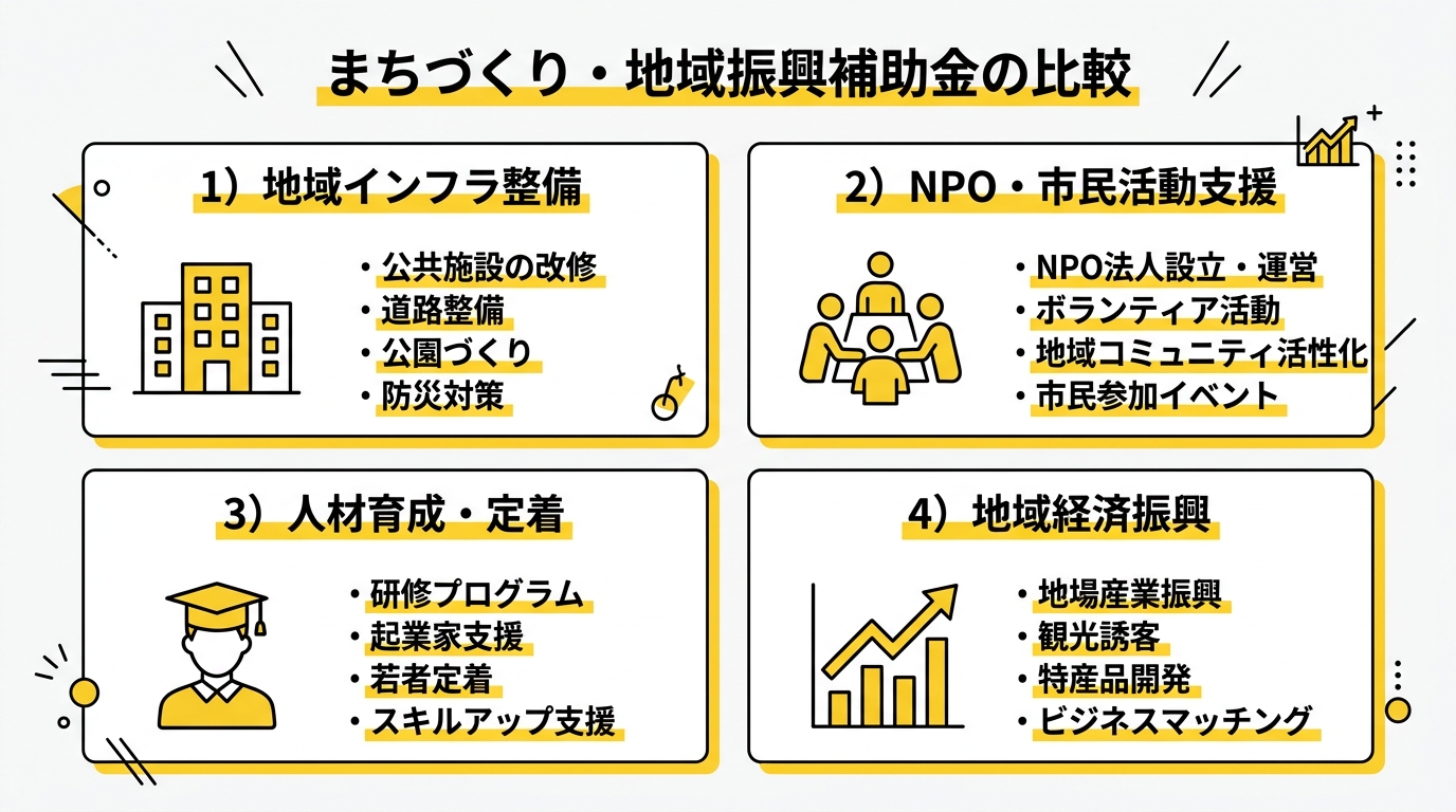 茨城県まちづくり・地域振興補助金の種類比較