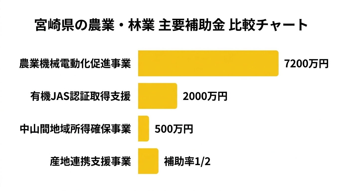 宮崎県の農業・林業 主要補助金 比較チャート