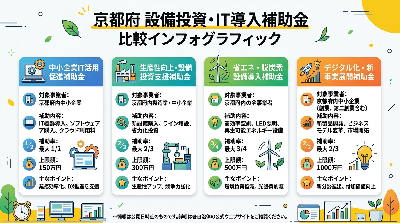 京都府 設備投資・IT補助金 比較インフォグラフィック