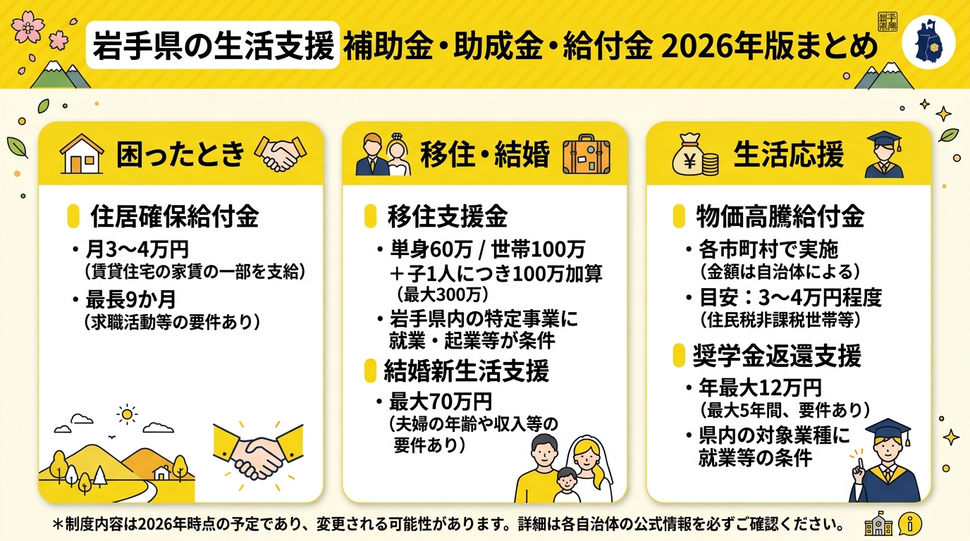 岩手県の生活支援 補助金・助成金・給付金 2026年版まとめ