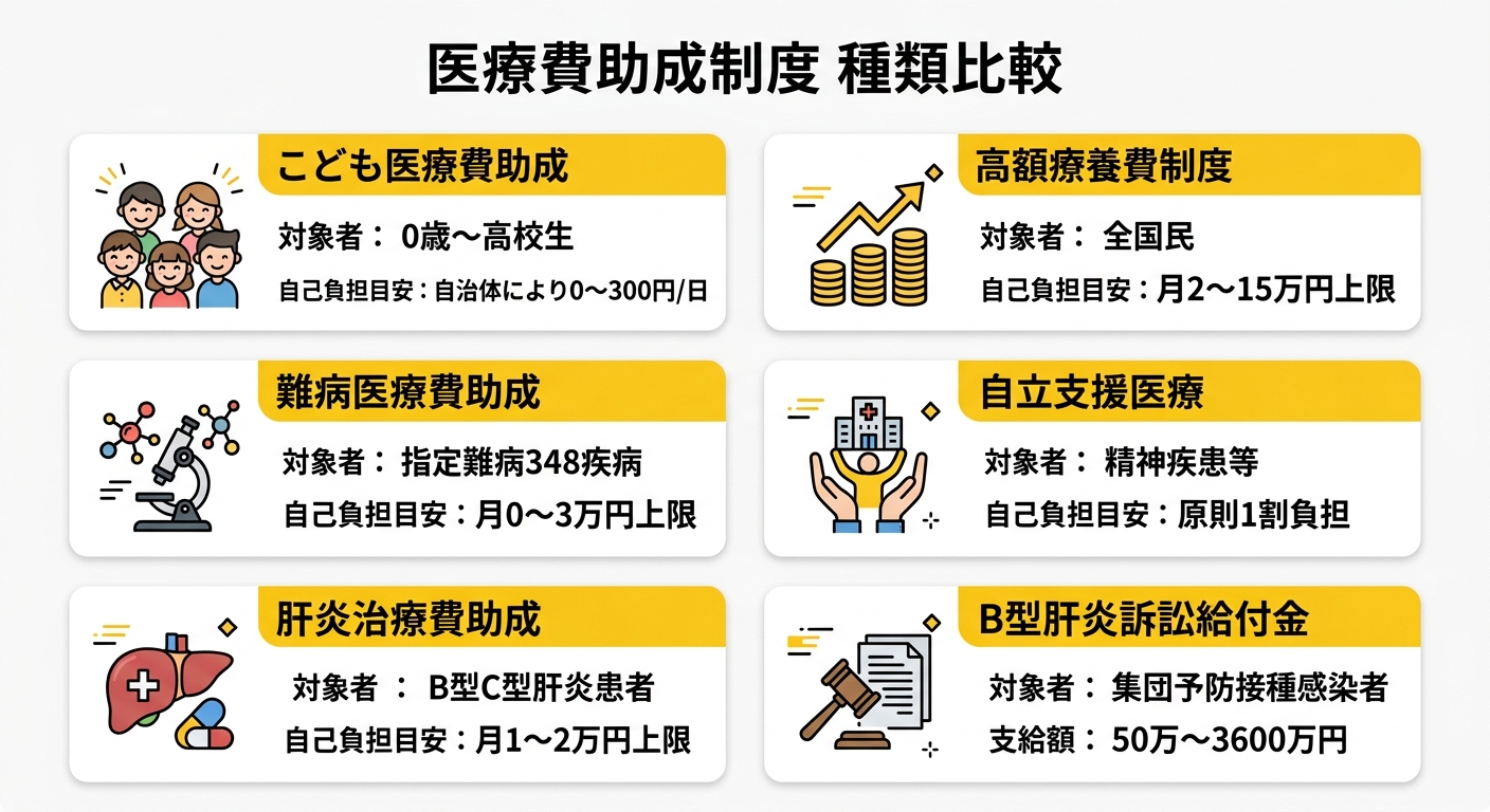 医療費助成制度の種類比較