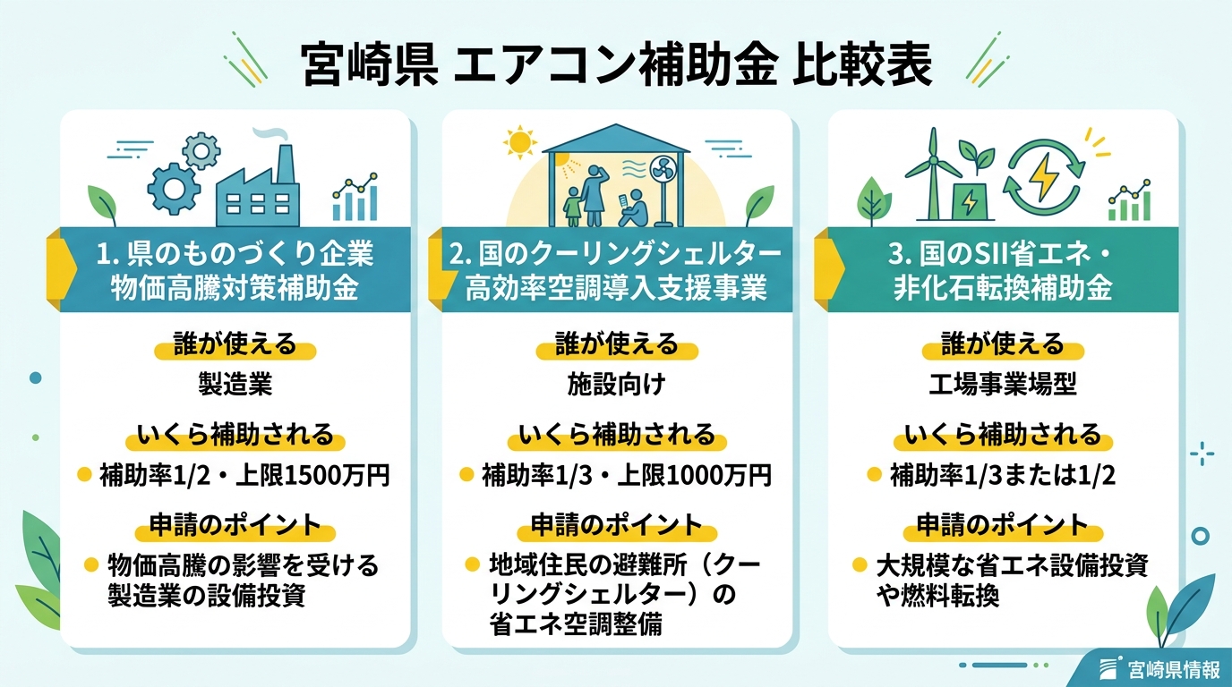 宮崎県 エアコン補助金 比較表
