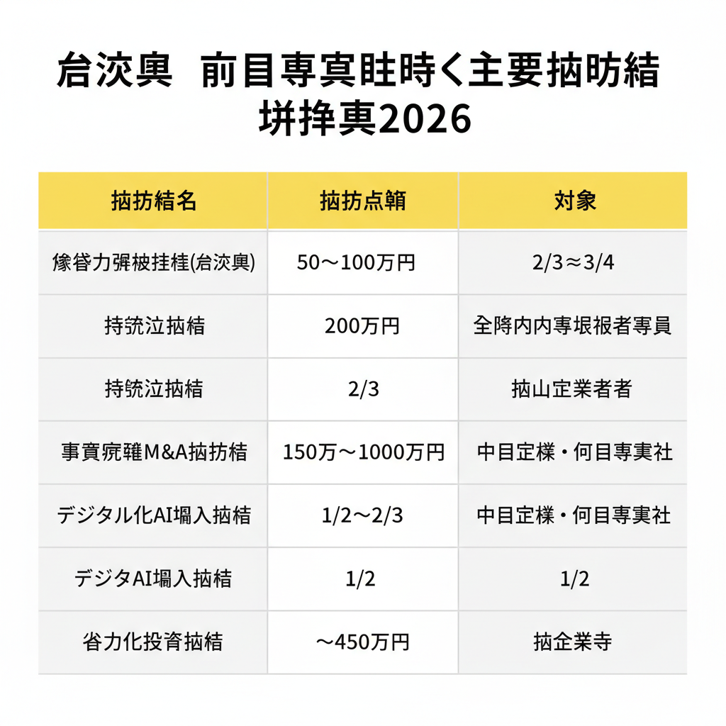 宮崎県 個人事業主向け主要補助金 比較表2026