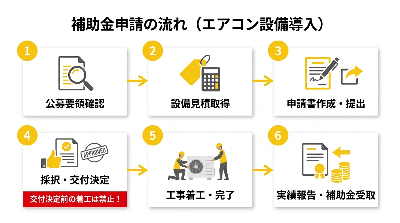 補助金申請の流れ（エアコン設備導入）