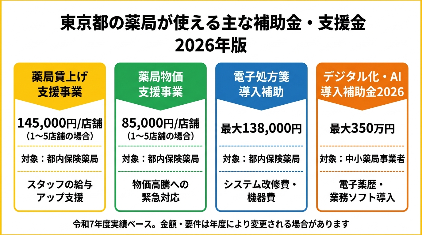 東京都の薬局向け補助金・支援金 2026年版 比較図