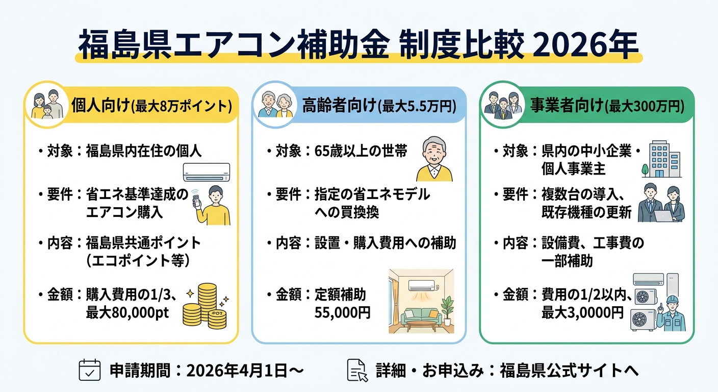 福島県エアコン補助金 制度比較 2026年最新