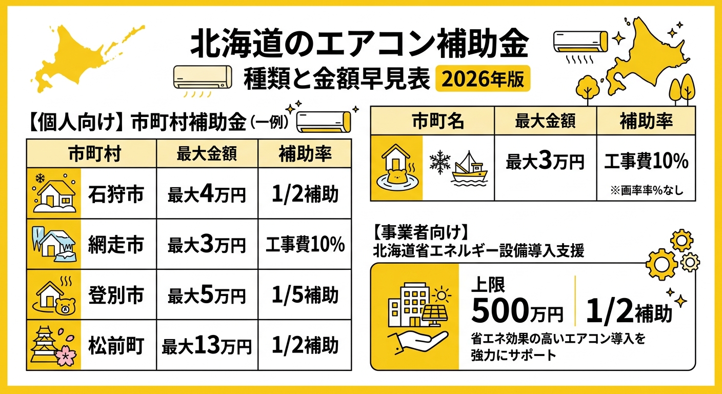 北海道のエアコン補助金・助成金・給付金【2026年最新】 | 補助金