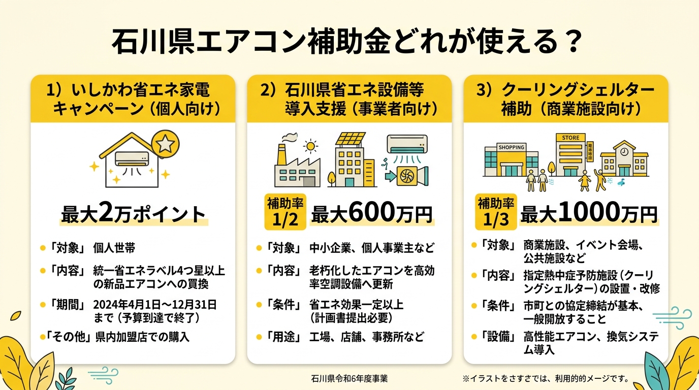 石川県エアコン補助金比較図