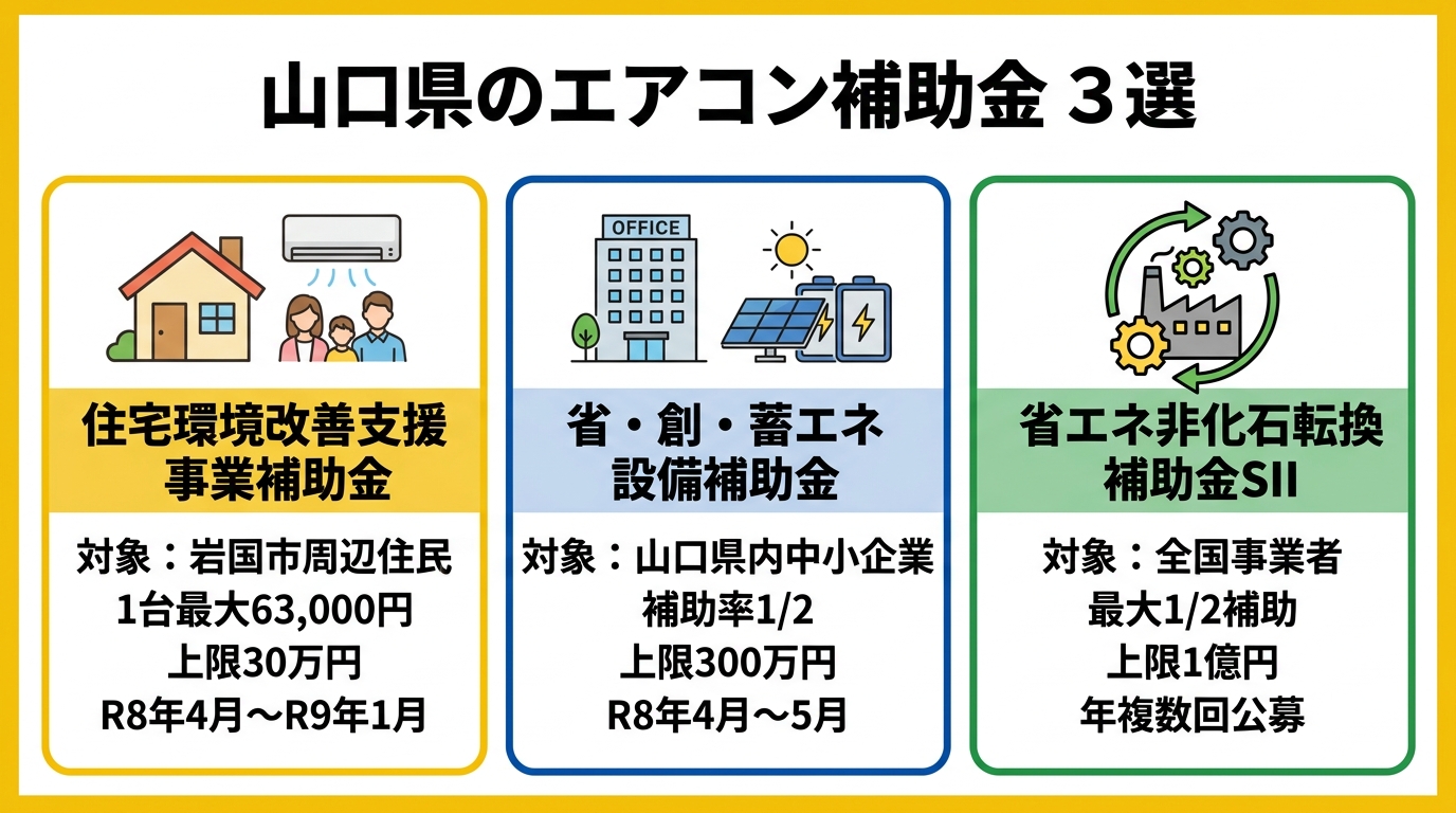 山口県のエアコン補助金 3選 比較図