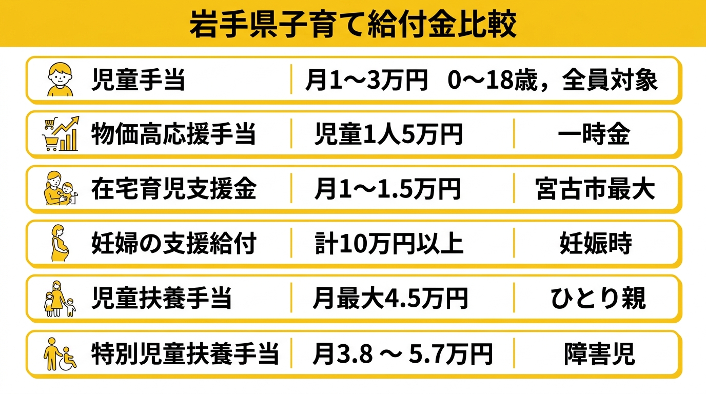 岩手県子育て給付金の種類と金額比較