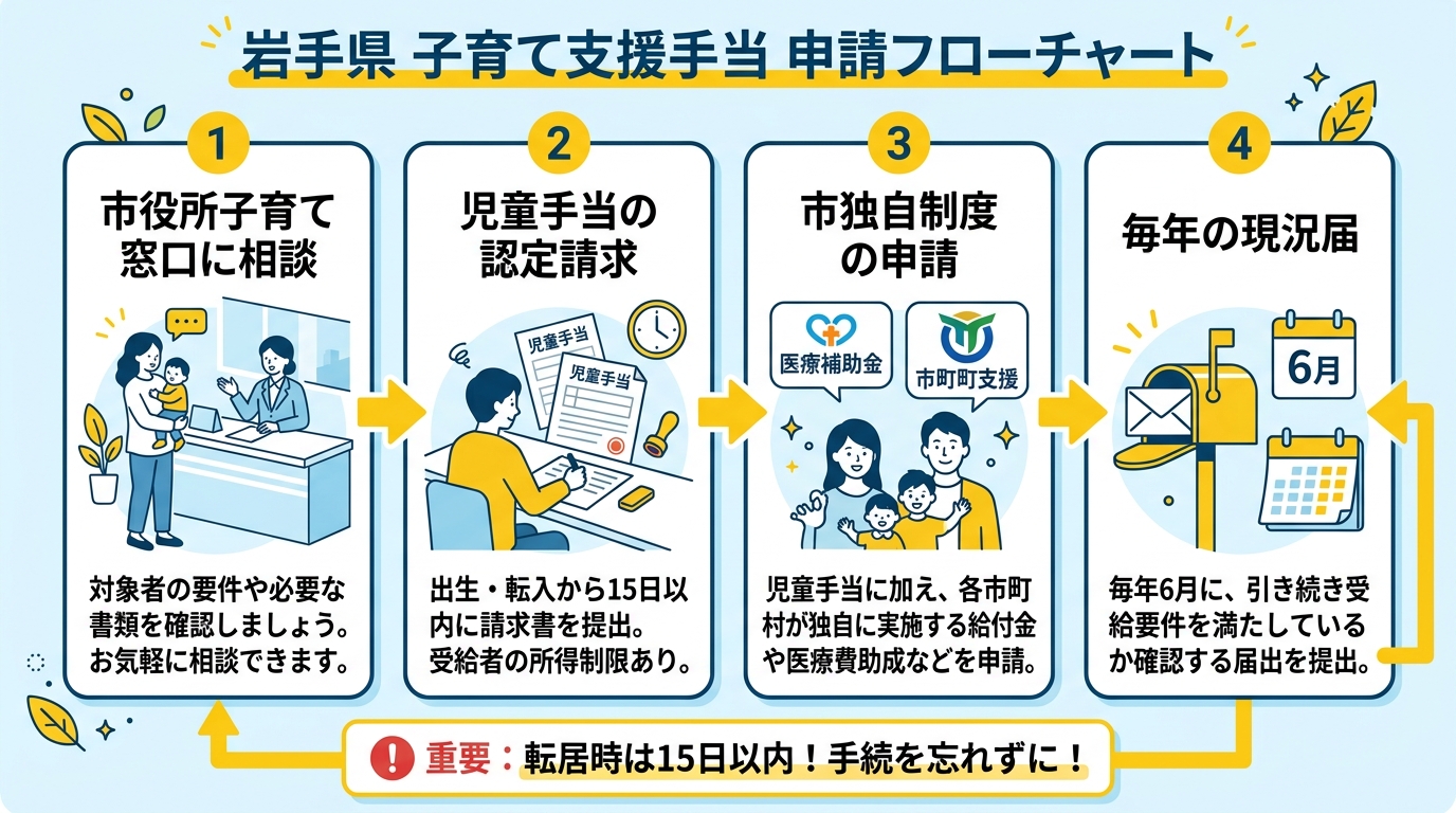 岩手県市町村別子育て支援金の申請フロー