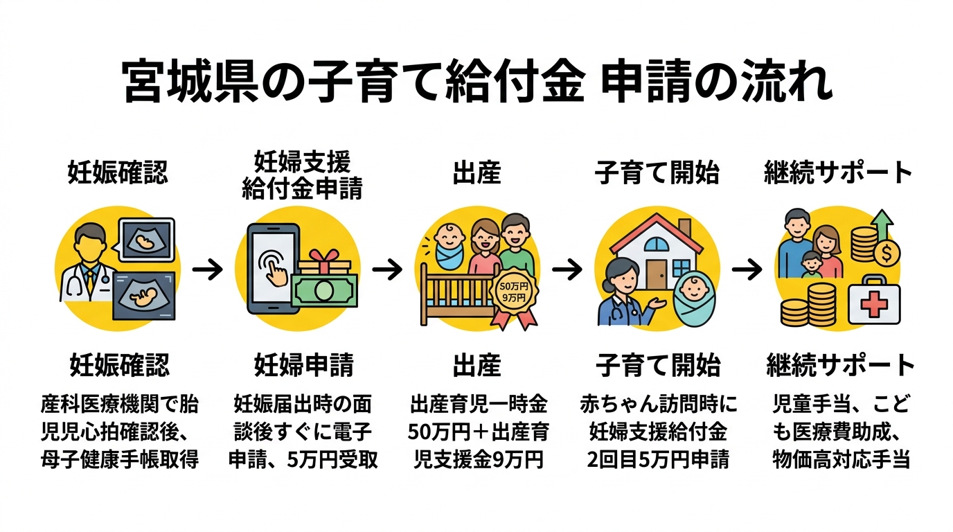 宮城県の子育て給付金 申請の流れ