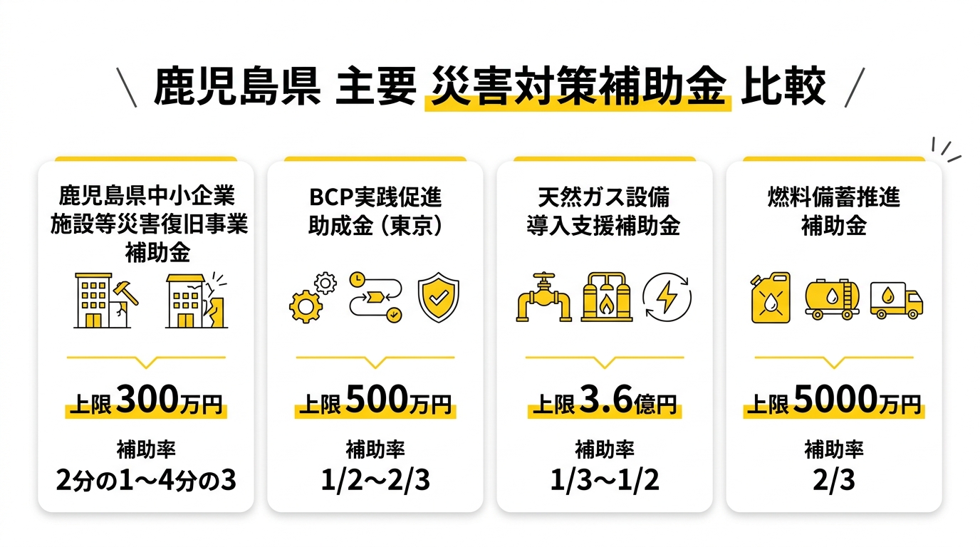 鹿児島県 主要 災害対策補助金 比較チャート