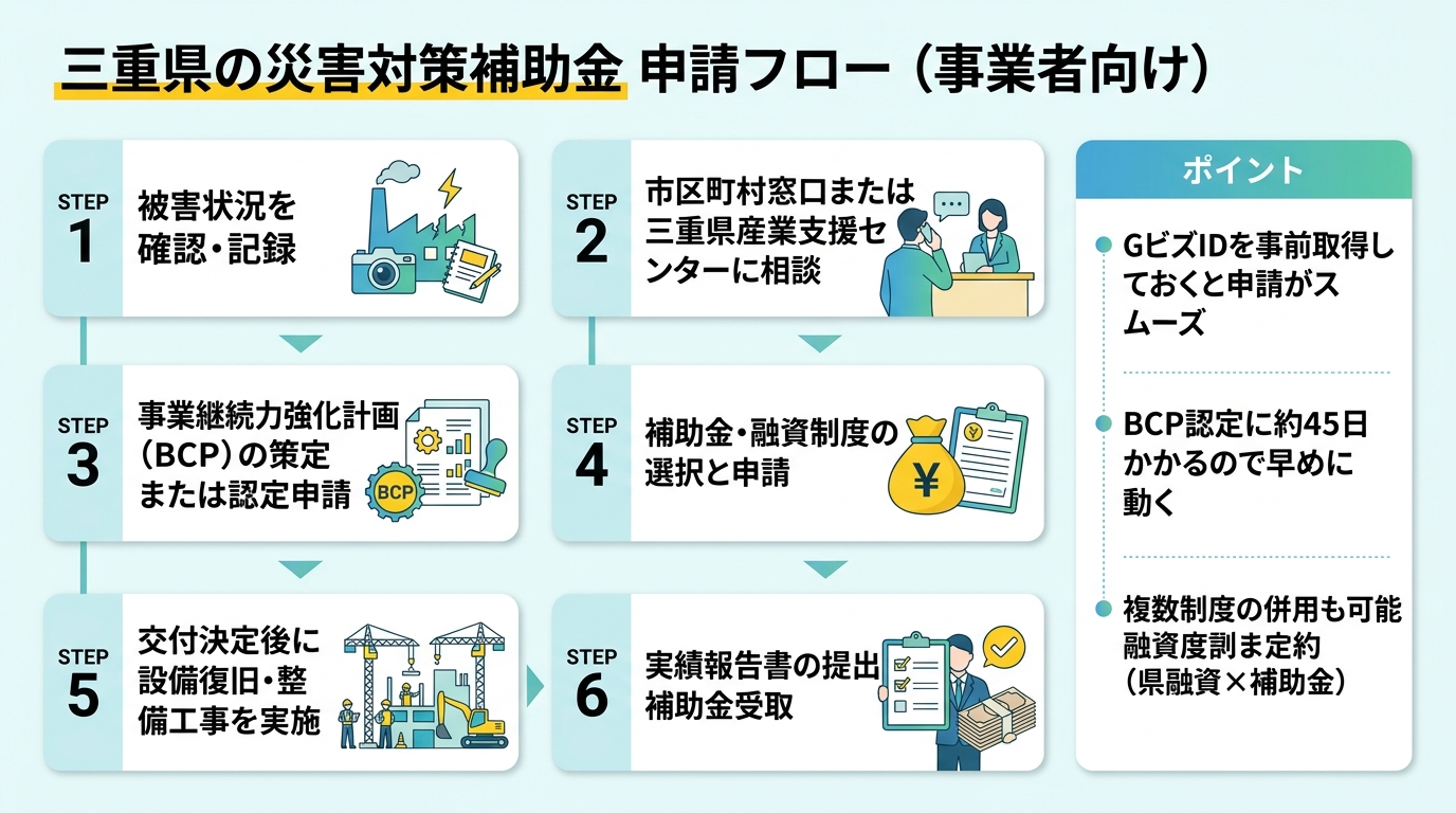 三重県の災害対策補助金 申請フロー（事業者向け）