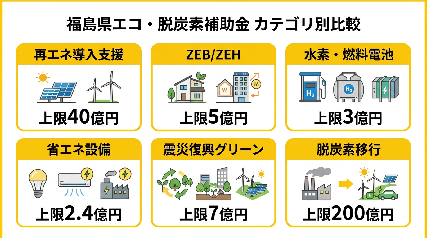 福島県エコ・脱炭素補助金 カテゴリ別比較