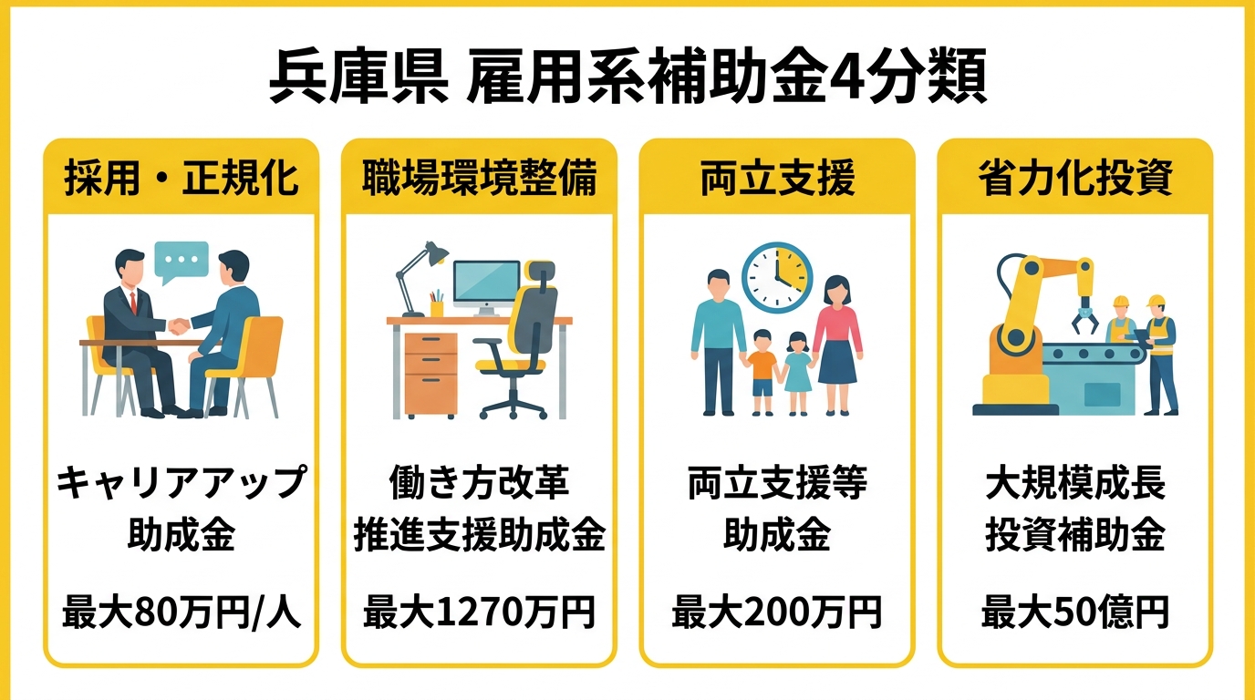 兵庫県 雇用系補助金4分類