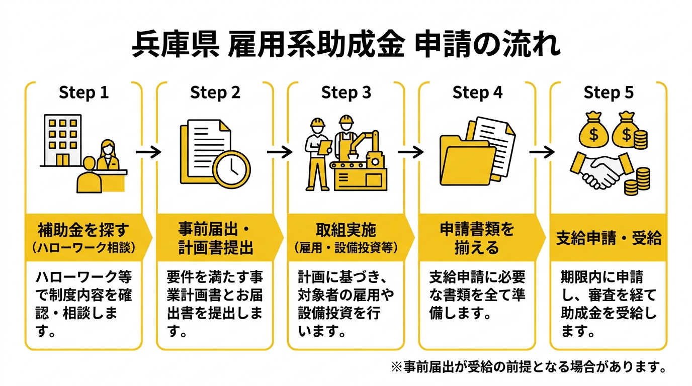 兵庫県 雇用系助成金 申請の流れ