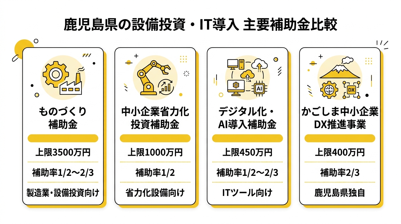 鹿児島県の設備投資・IT導入 主要補助金比較