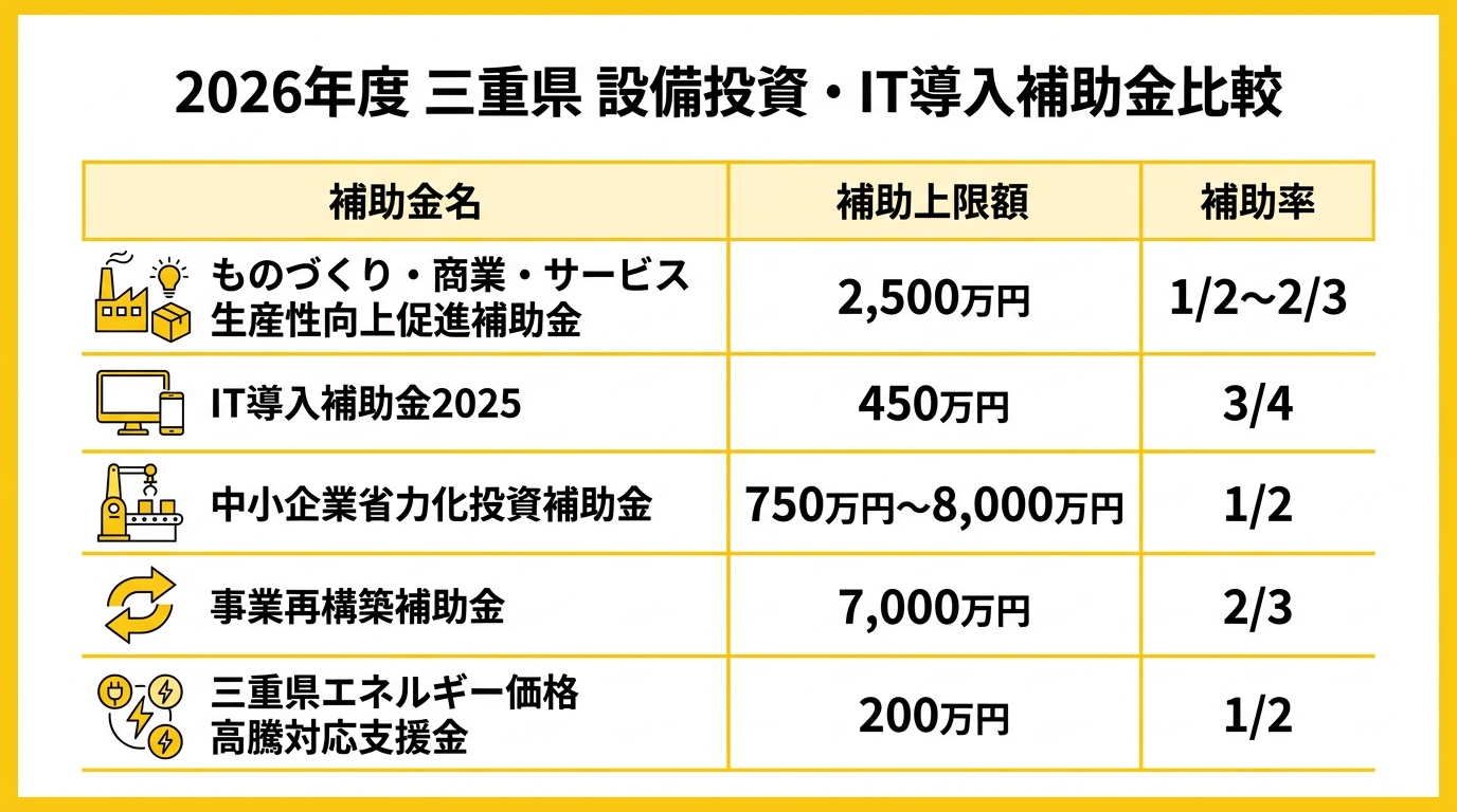 三重県の設備投資・IT導入補助金比較一覧【2026年最新】