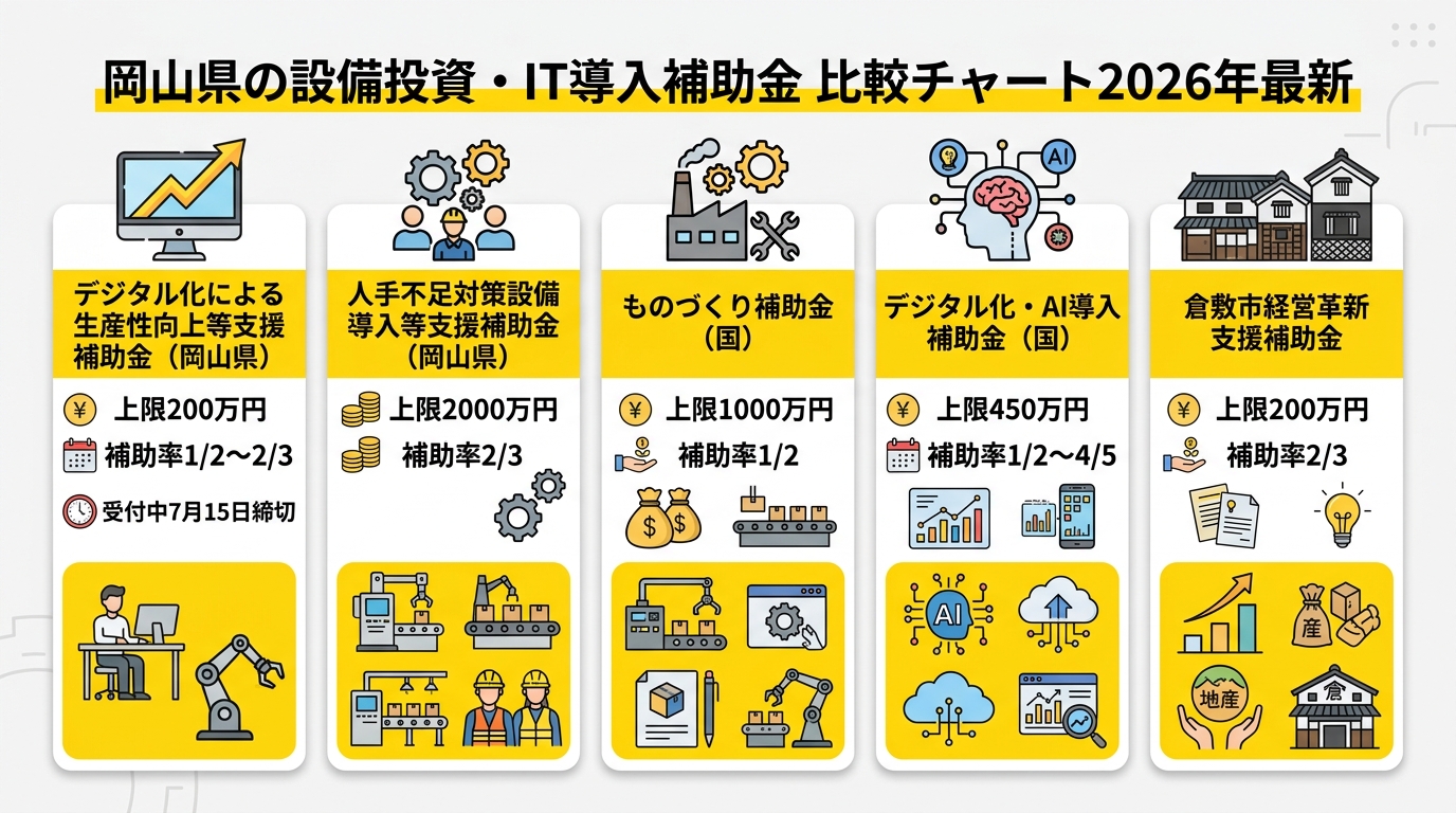 岡山県で使える主要補助金比較チャート2026年最新