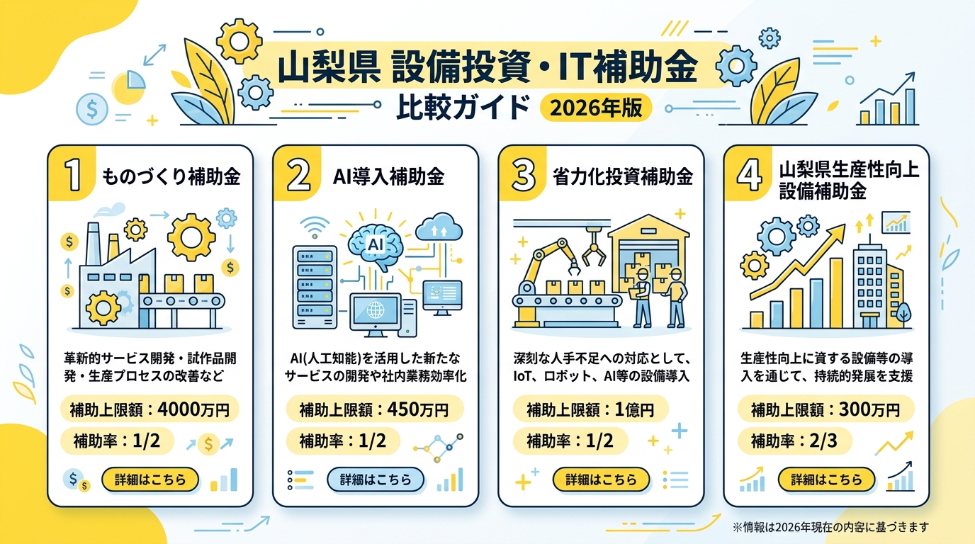 山梨県 設備投資・IT補助金 比較ガイド 2026年版