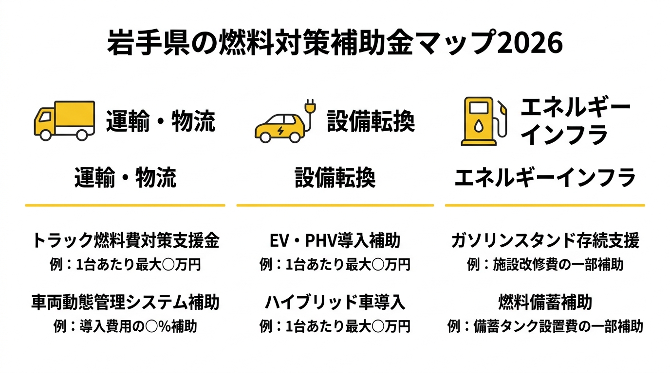 岩手県の燃料対策補助金マップ