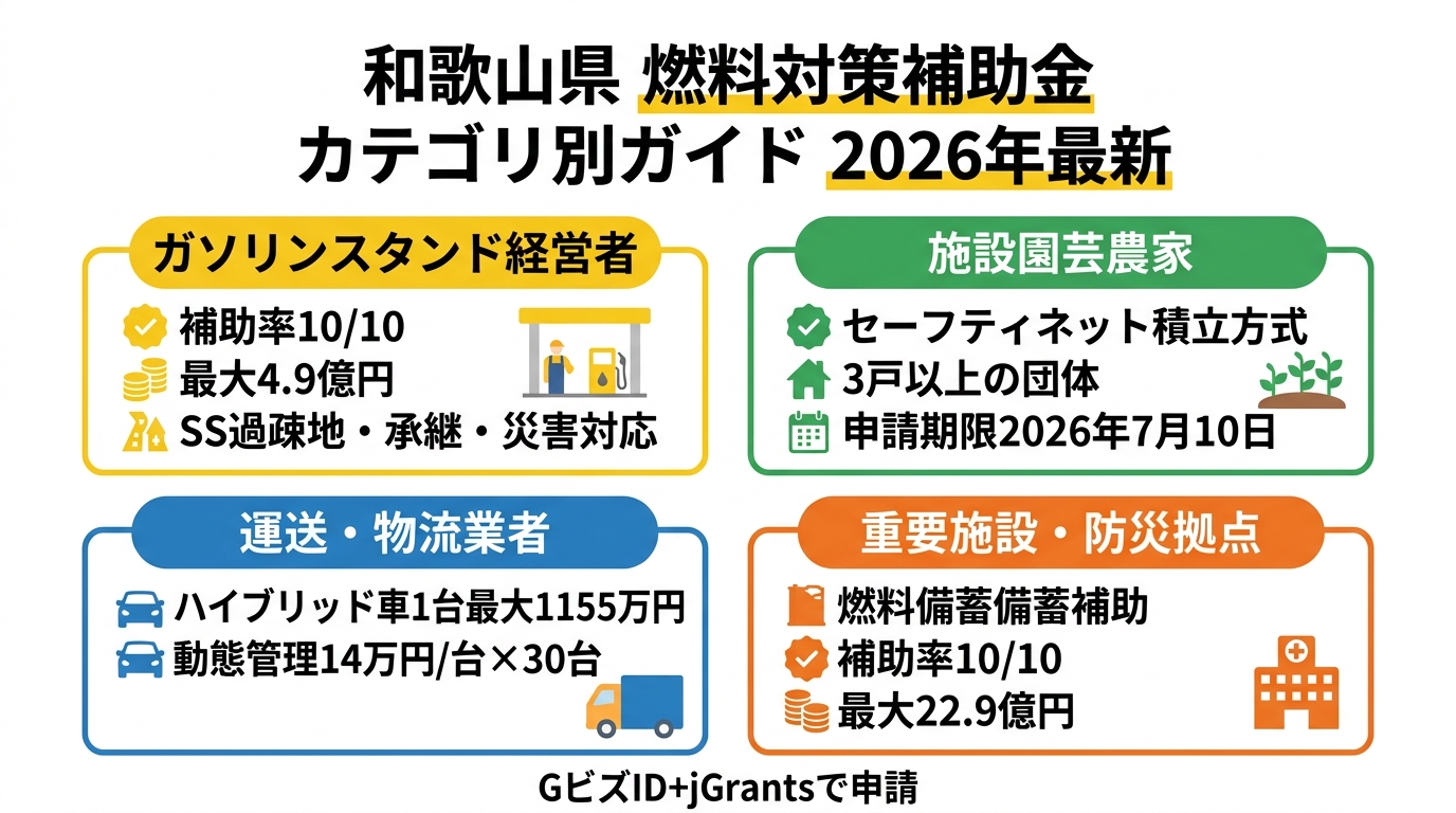 和歌山県の燃料対策補助金カテゴリ比較図