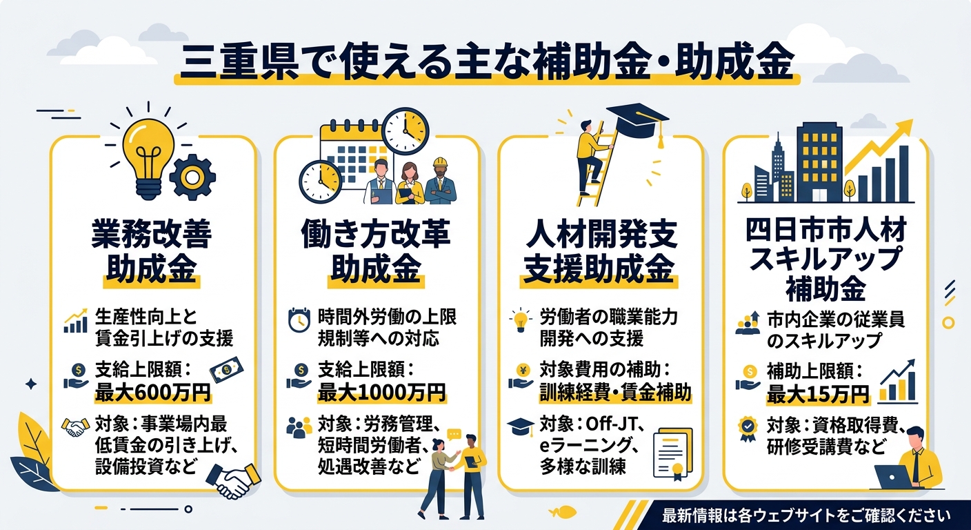 三重県で使える主な補助金・助成金比較