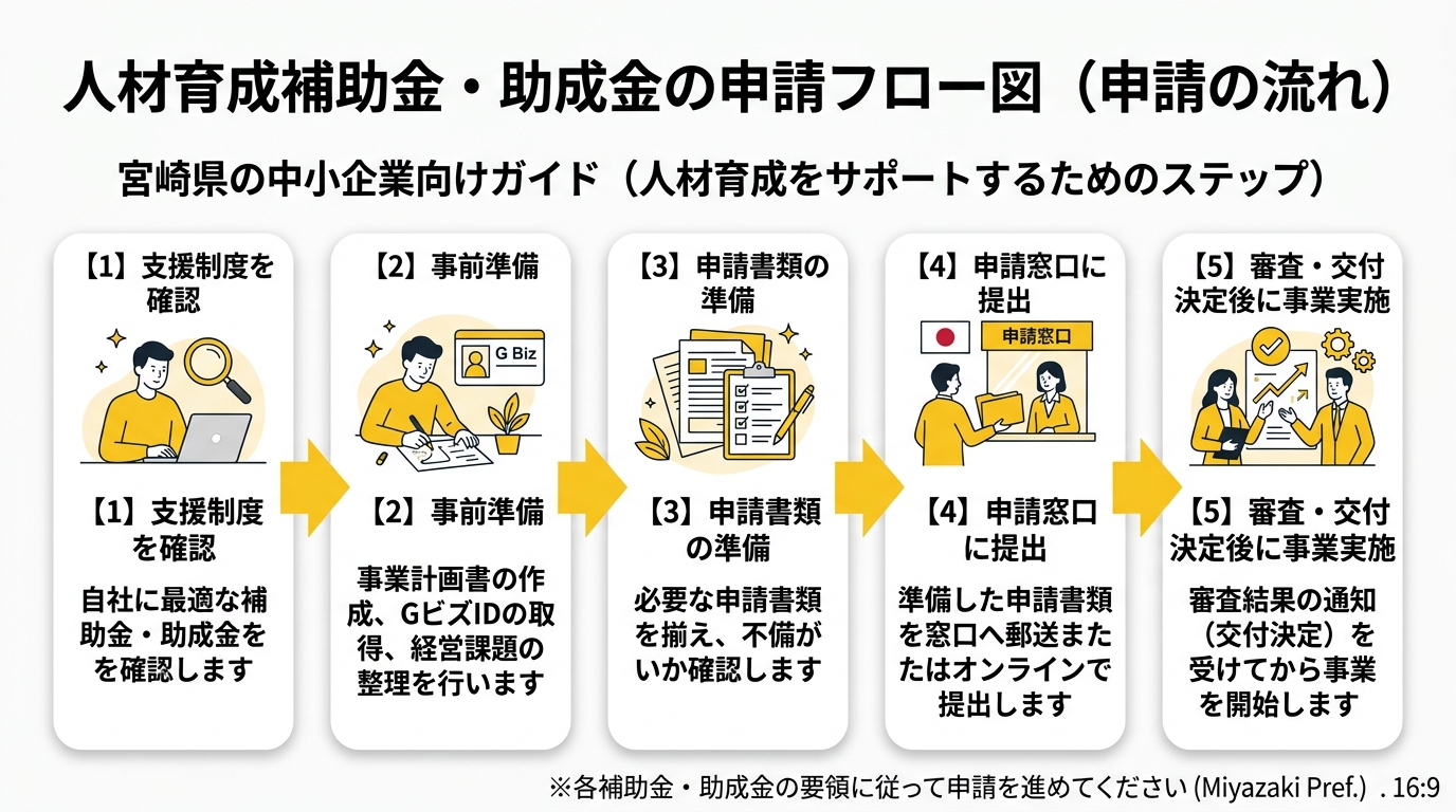 人材育成補助金・助成金の申請フロー図