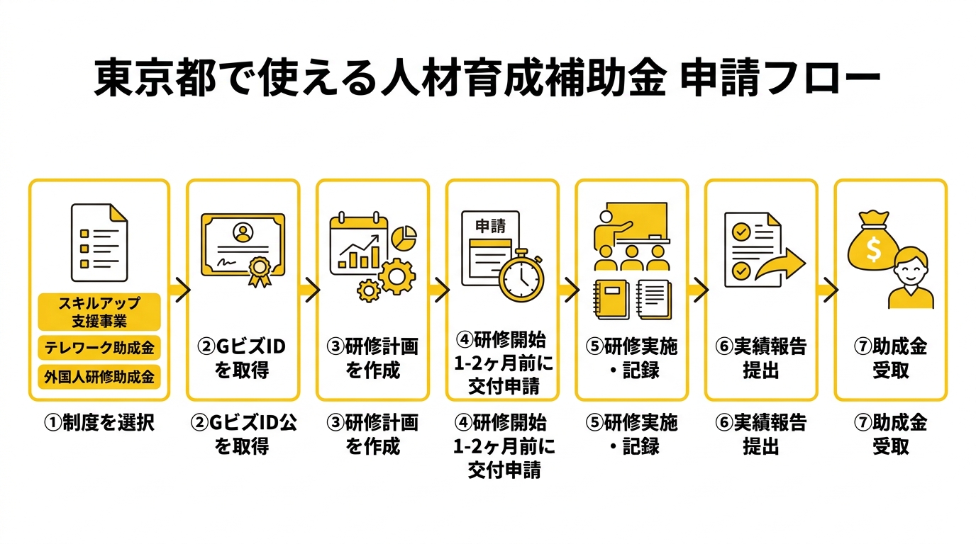 東京都 人材育成補助金 外国人支援フロー図