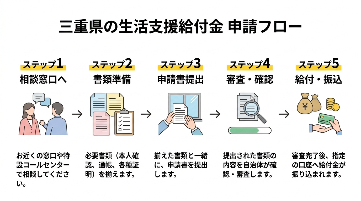 三重県の生活支援給付金 申請フロー
