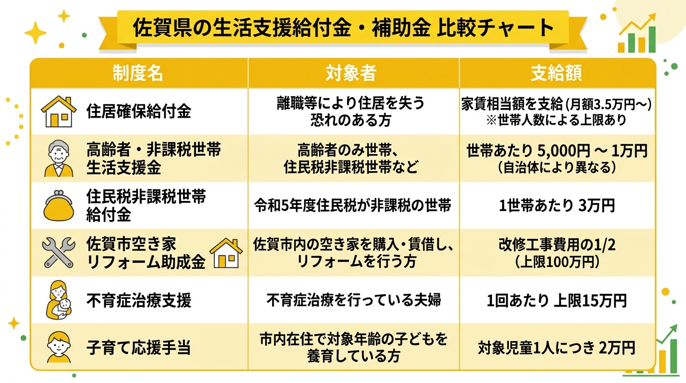 佐賀県の生活支援給付金・補助金比較チャート