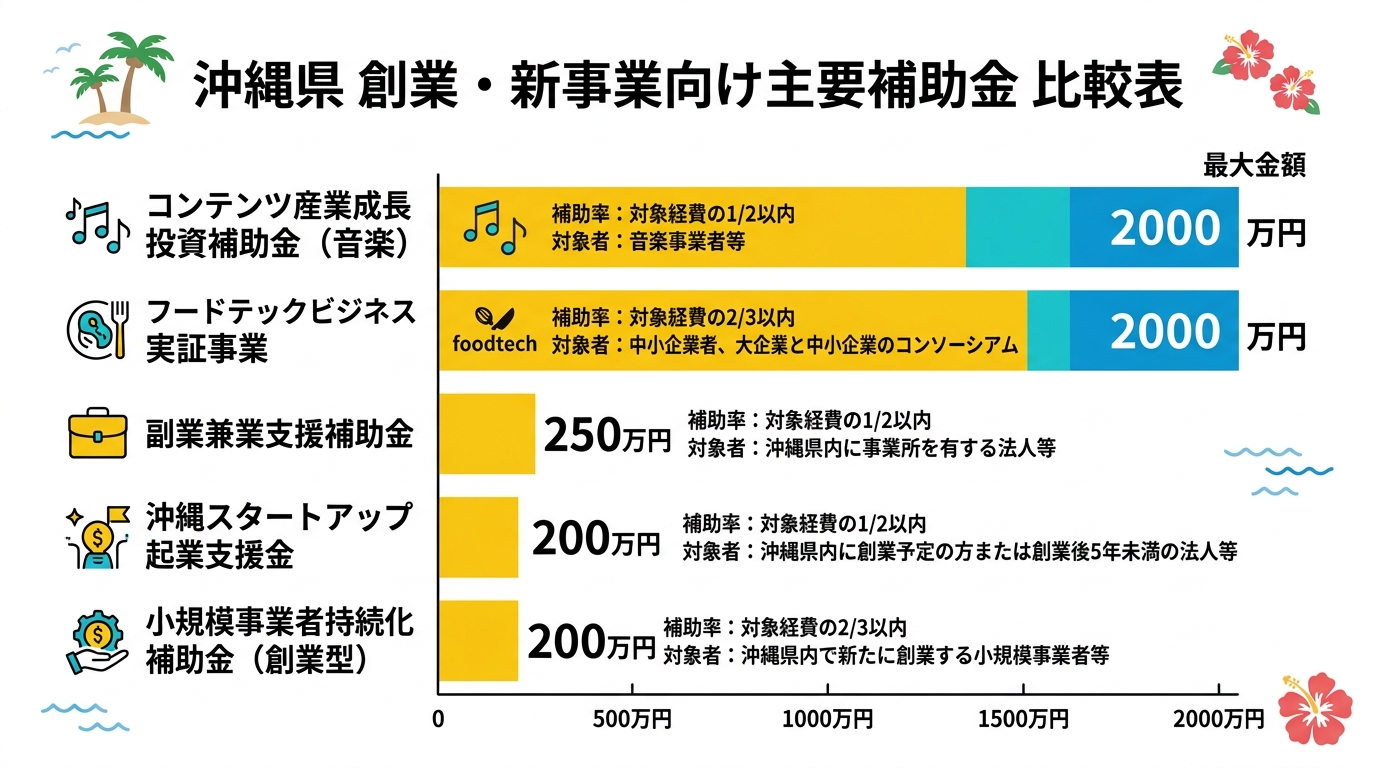補助金比較チャート: 沖縄県 創業・新事業向け