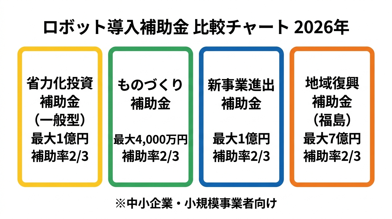ロボット導入補助金の比較チャート2026年