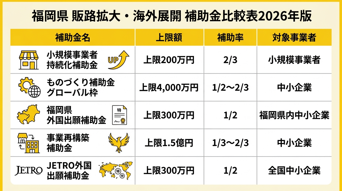 福岡県 販路拡大・海外展開 補助金比較表2026年版