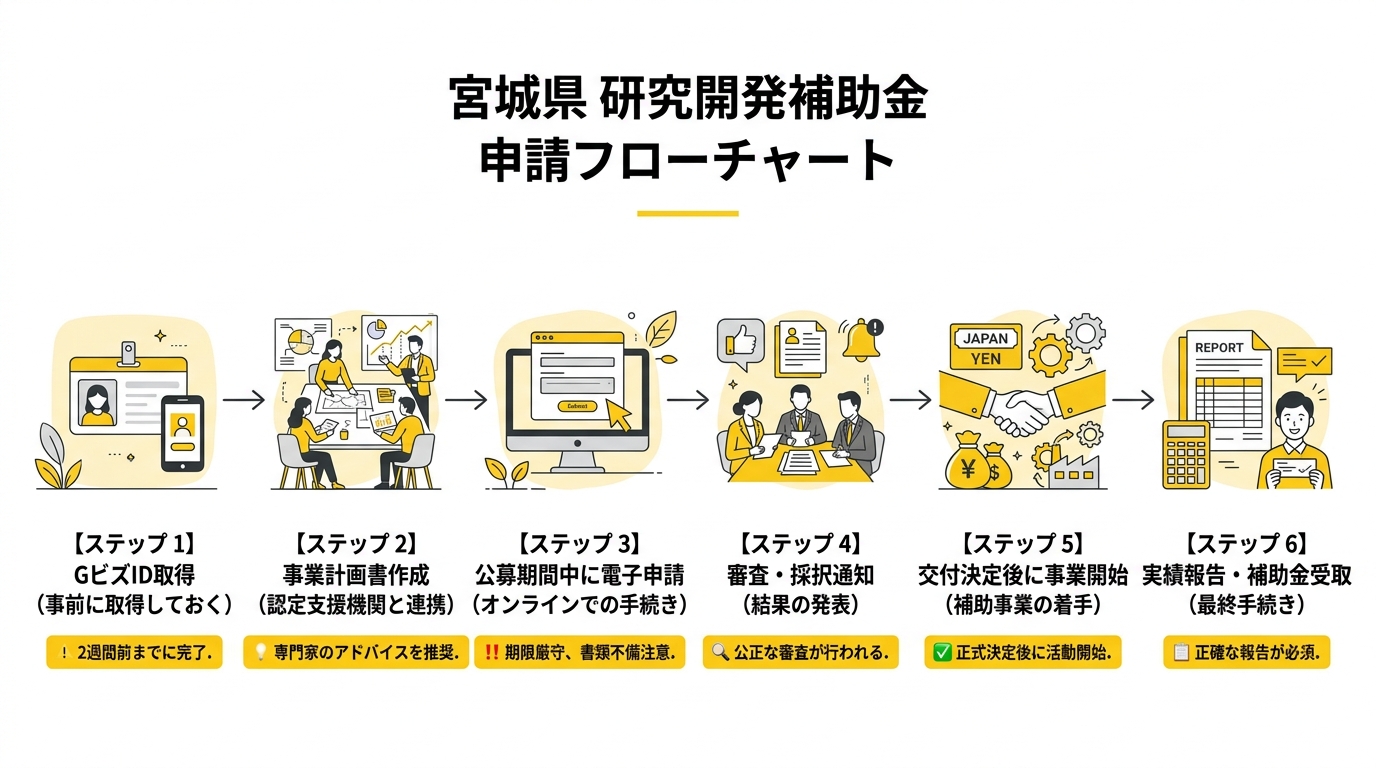 宮城県 研究開発補助金申請フロー
